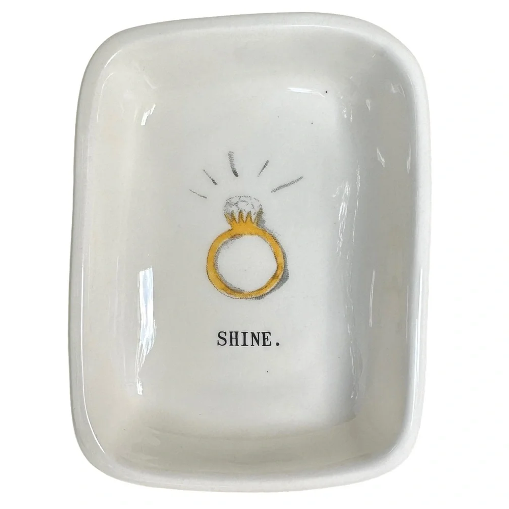 Rae Dunn HELLO GORGEOUS Tray SHINE CHARM GLAMOUR Dishes Makeup Organizer Holder
